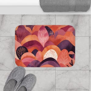 Boho Pink Bath Mat – Cozy Bathroom Rug, Fall Aesthetic Decor, Nature-Inspired Mat, Eco-Friendly Gift