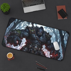 Orc Veteran Desk Mat, TCG RPG Playmat, Gaming Mousepad, Dungeon Master Gift, Tabletop Gamer Accessories, Gaming Desk Setup