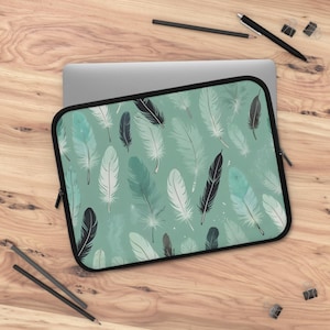 Funda para portátil con plumas bohemias, elegante funda para ordenador, regalo para estudiantes, accesorios de oficina bohemios, bolso para portátil