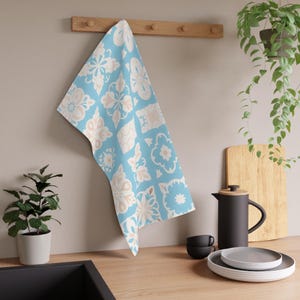 Floral Kitchen Tea Towels, Blue & Cream, Cotton Dish Cloths, Housewarming Gift, Decorative Drying, Stylish Home Cooking Accessories, Towel