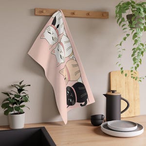 Cute Cat Tea Towels, Kitchen Decor, Pet Lover Gift, Botanical Tea Towel, Cat Themed Home Textiles