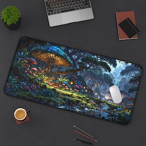Mystic Forest Gaming Desk Mat Trippy Cute Mouse Pad Lofi Aesthetic Desk Mat Forest Mousemat XL XXL Big