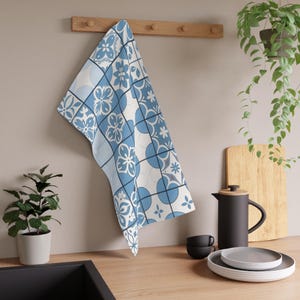 Blue Floral Tea Towels, Grandma Kitchen Decor, Hostess Gift, Mother&#39;s Day Present, Cotton Textiles