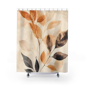 Leaves Shower Curtain, Clay Brown Rust, Botanical Leaf Design, Rustic Bathroom Decor, Gift for Nature Lovers