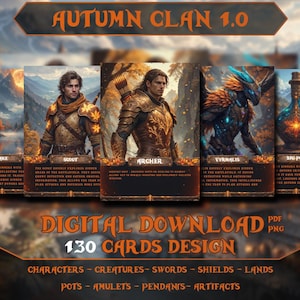 Carte à collectionner automne clan, oeuvre d'art de style proxy, modèle de carte à collectionner, lot de cartes TCG, conception de cartes imprimable