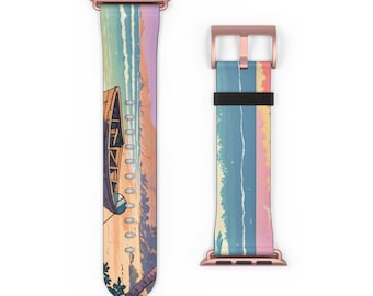 Bunter Strand-Armband für Apple Watch, lebhafter Sommergurt, vom Meer inspiriertes tropisches Accessoire, einzigartiges Geschenk für Surfer & Strandliebhaber