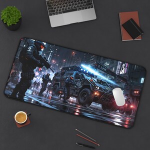 Futuristic Desk Mat with Urban Tactical Design, FPS Gamer Gift, E Sport Team, Gaming Office Accessories, Desk Protector, Room Decor