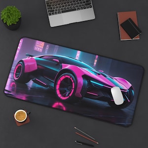 Cyberpunk Mousepad Pink Car Desk Mat for Gamers, Gamer Girl Gift, Valentine & Birthday, Gamer Room Decor, TCG RPG Accessories