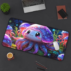 Ocean Octopus Desk Mat - Nautical Marine Life Mousepad Playmat, Underwater Sea Creature Office Desk Pad, Cute Funny Desk Accessory