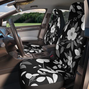 Black and White Flowers Car Seat Cover Durable Polyester Waterproof Universal Fit Stylish Washable Protector Perfect New Year Gift