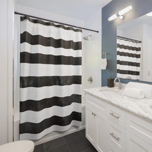 Black and White Striped Shower Curtain, Modern Bathroom Decor, Coastal Home Accessories, Nautical Style, Chic Shower Curtain