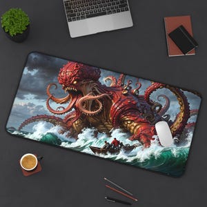 Epic Kraken Desk Mat, Magic The Creature, Ocean-Themed Workspace Decor, Gamer Gift, Office Accessory, Nautical Deskpad