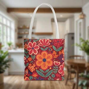 Folk Art Tote Bag, Vibrant Floral Tote Bag, grandma bag, Eco-friendly Shopping Bag, Beach Tote, Gym Bag, Gift for Her, Summer Outing