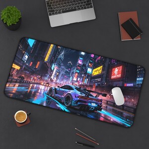 Futuristic Car Desk Mat, Gaming Mat, Office Decor, Gifts for Car Enthusiasts, Cyberpunk Aesthetic, Geeky Workspace