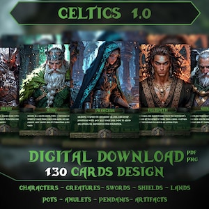 Printable Celtic MTG Trading Card Bundle – TCG Land, Character & Artifact Design Templates for Magic the Gathering