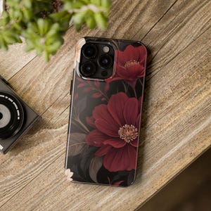 Funda para teléfono con diseño floral burdeos: fundas resistentes, regalos de jardinería, decoración bohemia, funda moderna para celular, funda protectora, diseño floral para iPhone.