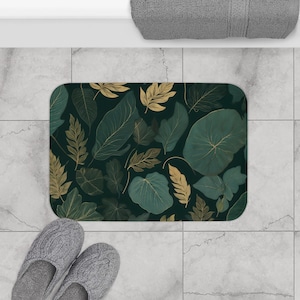 Botanical Leaf Bath Mat, Nature-Inspired Shower Mat, Home Decor, Bathroom Accessory, Gift for Plant Lovers