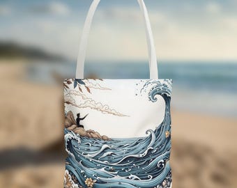 Beach Wave Tote Bag,Best Beach Bags, Summer Vibes Bag, Ocean Lover's Bag, Eco-Friendly Tote, Coastal Gift, Boho Beach Accessory