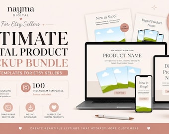 Ultieme digitale productmodelbundel voor Etsy-verkopers, 90 canva-sjabloonmodellen, vierkant en horizontaal apparaatmodel, Instagram-berichtbonus