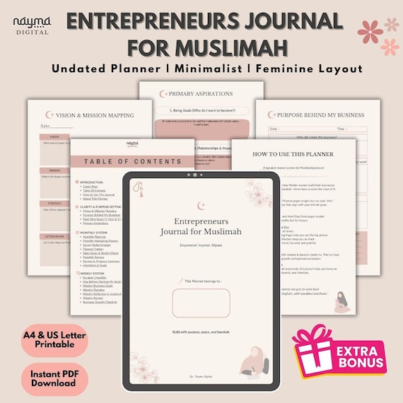 Entrepreneur Planner for Muslimah | Undated Business Journal | Printable Muslimah Organizer