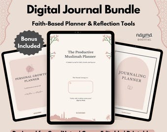 Muslimah Digital Planner Bundle (PDF) | Islamic Journal, Self Growth & Productivity Tools for Intentional Living | Faith-Based Digital Kit