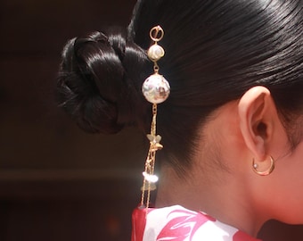 Japanese pattern and butterfly hair stick