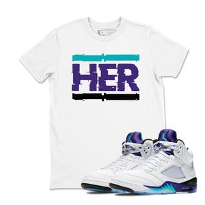 Sneaker Label Jordan 5 Grape Sneaker Matching T Shirt Purple Jordan 5 Grape T Shirt Match HER, Sneaker Label Jordan 5 Grape White