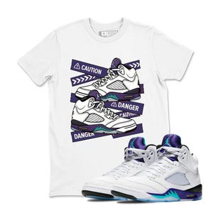 Sneaker Label Jordan 5 Grape Sneaker Matching T Shirt Jordan 5 Grape T Shirt Match CAUTION, Sneaker Label Jordan 5 Grape White