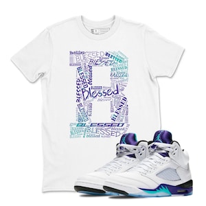 Sneaker Label Jordan 5 Grape Sneaker Matching T Shirt Jordan 5 Grape T Shirt Match Sneakerhead BLESSED, Sneaker Label Jordan 5 Grape White