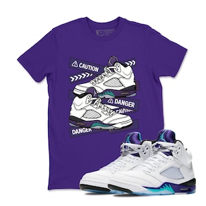 Sneaker Label Jordan 5 Grape Sneaker Matching T Shirt Jordan 5 Grape T Shirt Match CAUTION, Sneaker Label Jordan 5 Grape White