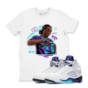 Sneaker Label Jordan 5 Grape Sneaker Matching TShirt , Jordan 5 Grape T Shirt Match Quavo Drip, Sneaker Label Jordan 5 Grape White