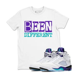 Sneaker Label Jordan 5 Grape Sneaker Matching T Shirt Purple Jordan 5 Grape T Shirt Match BEEN DIFFERENT, Sneaker Label Jordan 5 Grape White