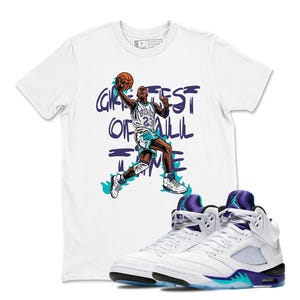 Sneaker Label Jordan 5 Grape Sneaker Matching TShirt ,Tee Shirt Matching AJ 5 Grape 2025 Match Sneaker MJ Greatest of All Time T-Shirt