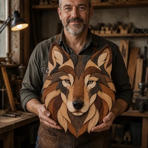 Wolf Head Intarsia Pattern: Beginner Scroll Saw Woodworking (PDF Download)