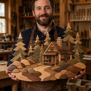 Cabin in Woods Pattern Intarsia Pattern PDF Beginner Friendly Scroll Saw Pattern Digital Download
