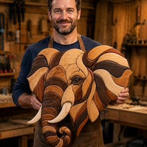 Olifant gezichtpatroon Intarsia-patroon PDF beginnersvriendelijk figuurzaagpatroon Digitale download