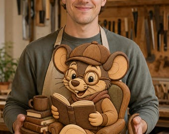 Reading Mouse Intarsia Pattern PDF Beginner Friendly Scroll Saw Pattern Digital Download for Woodworking