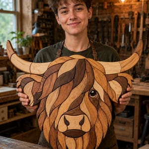 Highland Cow Intarsia Pattern PDF Beginner Friendly Scroll Saw Pattern Digital Download