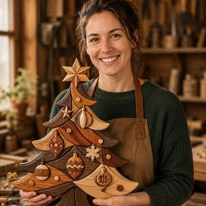 Christmas Tree Intarsia Pattern PDF Beginner Friendly Scroll Saw Pattern Digital Download