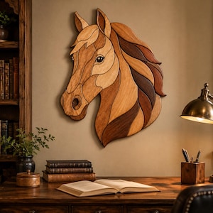Horse Head Intarsia Woodworking Pattern, Western Horse Art, Scroll Saw Pattern, Beginner Wood Art Template (PDF Download)