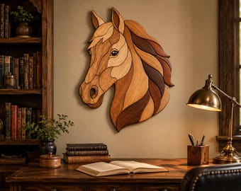 Horse Head Intarsia Woodworking Pattern, Western Rustic Wood Art (PDF Download)