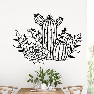 Cactus Wood Wall Art Decor, Laser Cut MDF Black Wall Decor, Wooden Cactus Wall Art, Housewarming Gift, Cactus in Vase Mdf Wall Decor