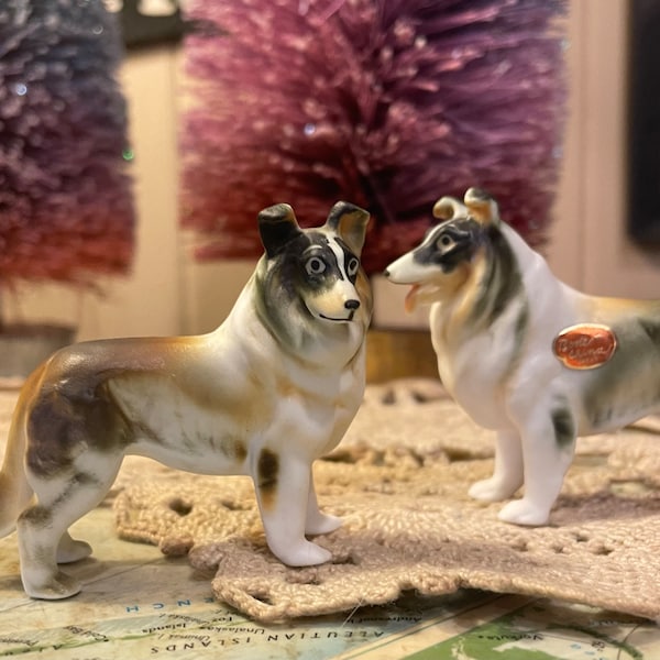 Vintage Bone China Miniature Collie Pair - Japan