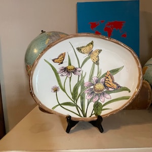Vintage Platter- Butterflies and Coneflowers