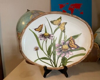 Vintage Platter- Butterflies and Coneflowers