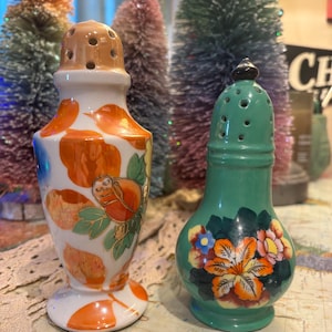 Two Vintage Porcelain Hand-Painted Large Sugar Shakers - Japan - FREE SHIPPING