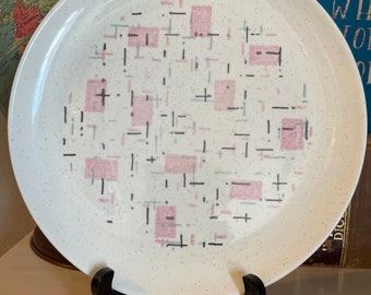 Metlox Pottery Vernonware MCM Tickled Pink Dinner Plates, Salad Plates and Saucers