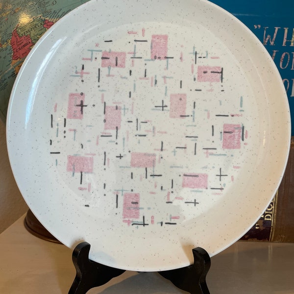 Metlox Pottery Vernonware MCM Tickled Pink Dinner Plates, Salad Plates and Saucers