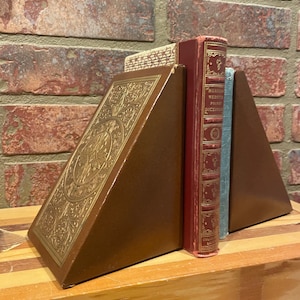 Vintage Leather Triangular Bookends - FREE SHIPPING