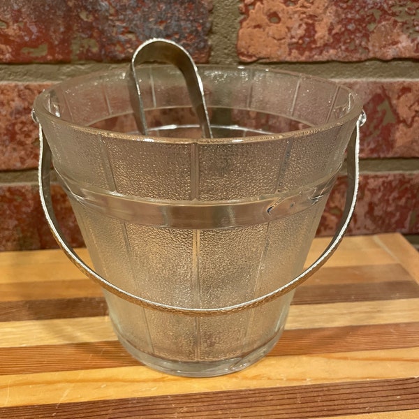 Vintage Glass MCM Icebucket and Tongs- FREE SHIPPING